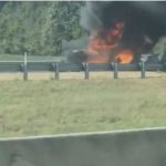 Highway 72 east blocked as semi truck catches fire on road