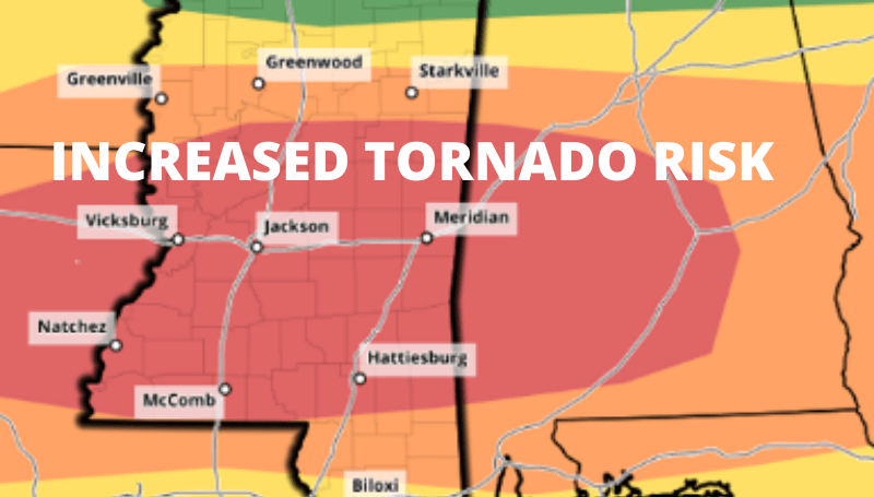 Weekend risk for large, strong tornadoes in Mississippi increased