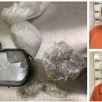 A man and woman arrested on drug charges.