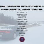 North Mississippi Driver Service Bureau offices to remain closed Jan. 28 due to winter weather All Driver Service Bureau locations in North Mississippi will remain closed January 28 due to winter
