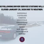 North Mississippi Driver Service Bureaus to Close Jan. 29 Due to Winter Weather The following Driver Service Bureau locations in North Mississippi will be closed January 29 due to
