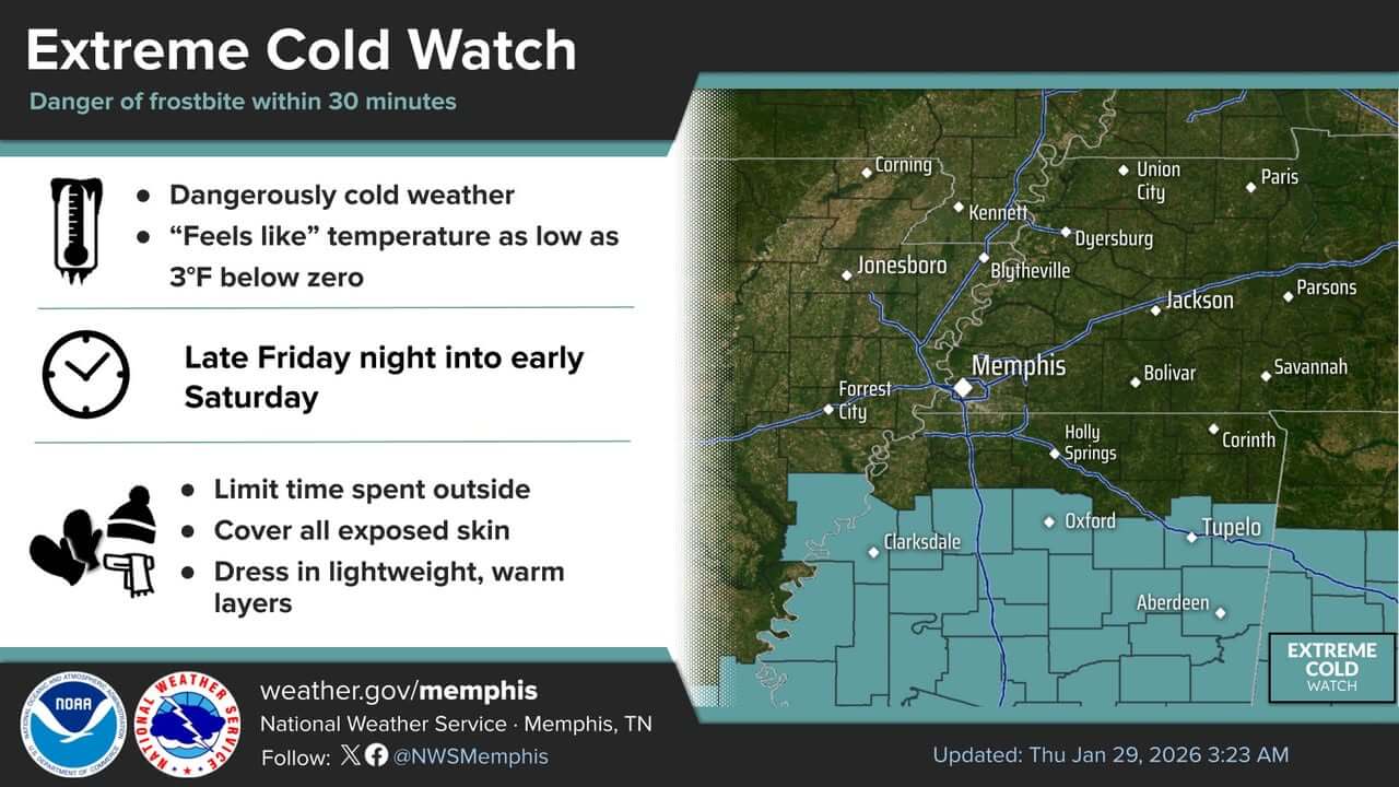 Extreme Cold Watch Issued for Memphis Area This Weekend | Tippah News
