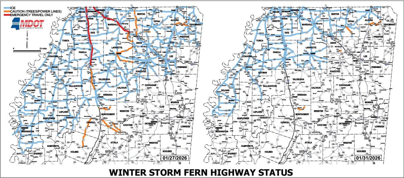 Winter Storm Fern Shuts Down Roads in Northern Mississippi | Tippah News
