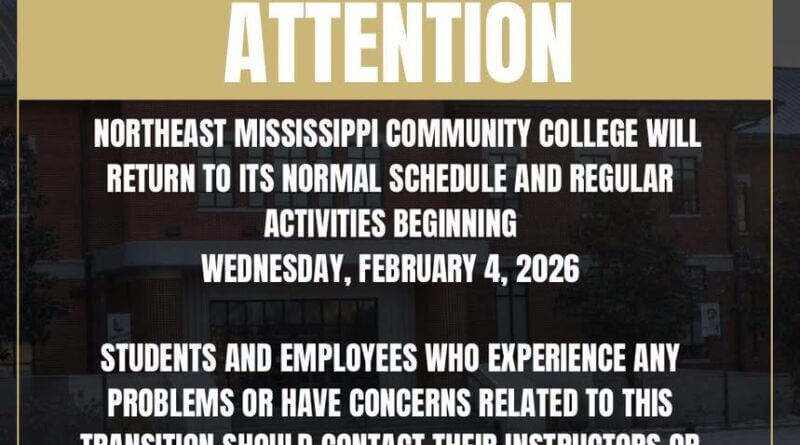 Northeast Mississippi Community College will return to its normal schedule and regular activities be