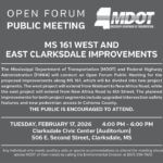 MDOT, FHWA to Hold Public Meeting on MS 161 Improvements in Coahoma County 📌 SAVE THE DATE: Coahoma County