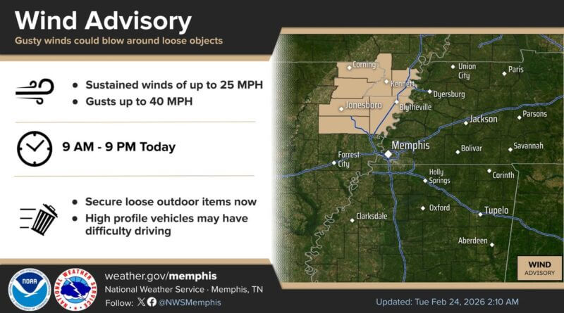 NWS Memphis issues wind advisory for Missouri Bootheel, northeast Arkansas Photos from US National Weather Service Memphis Tennessee's post