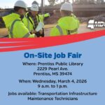 Job fair March 4 in Prentiss to fill transportation maintenance positions ☝️ REMINDER: Job fair TOMORROW, March 4, in South Mississippi!