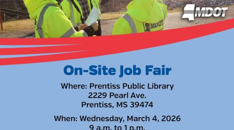 Job fair March 4 in Prentiss to fill transportation maintenance positions ☝️ REMINDER: Job fair TOMORROW, March 4, in South Mississippi!