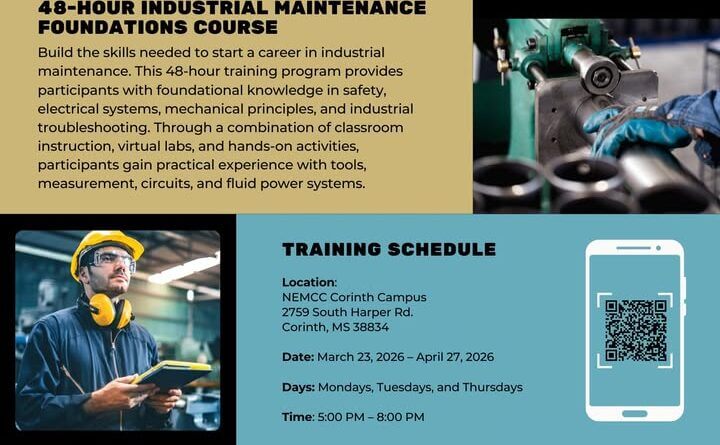 NEMCC Offers Night Class in Workforce Maintenance Training in Corinth Intro to Workforce Maintenance Training NIGHT CLASS is now open for enrollment at NEMCC Corinth