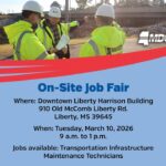 Mississippi DOT job fair set for March 10 in Liberty 🔖 Remember to stop by MDOT's Job fair between 9 a.m