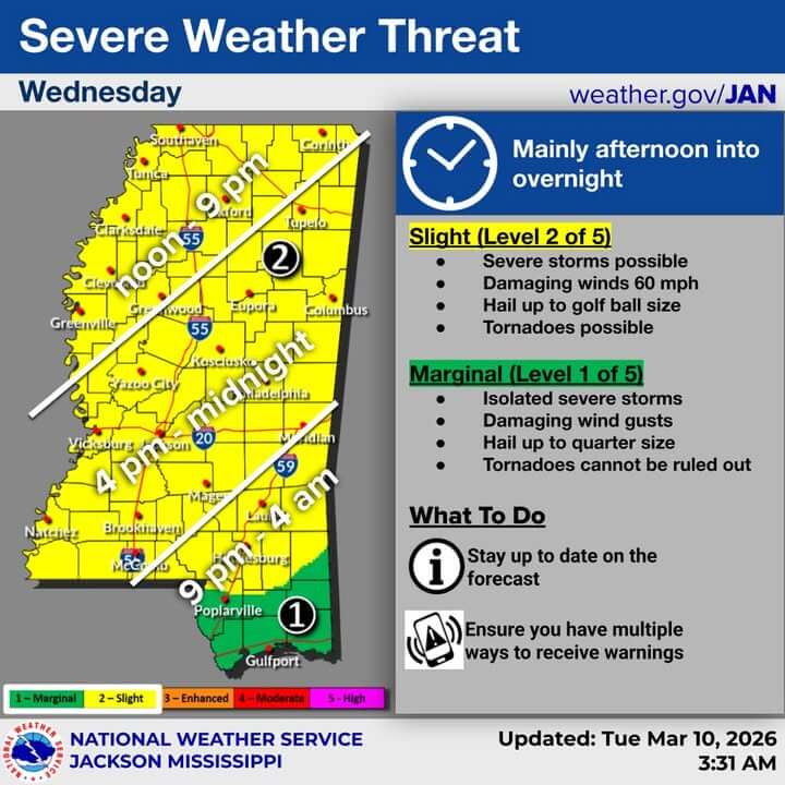National Weather Service issues slight severe-weather risk for ...