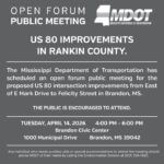 MDOT to host public meeting on U.S. 80 intersection improvements in Brandon 📢 Rankin County: MAKE PLANS TO ATTEND