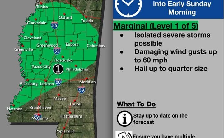 NWS office in Jackson issues marginal severe-storm risk April 4-5 The National Weather Service in Jackson has issued a marginal risk for severe storms for parts of th
