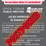 MDOT postpones Brandon public meeting on U.S. 80 intersection project 🚨 UPDATE - Please TAKE NOTE:
