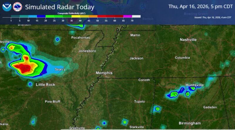 Model shows marginal (level 1 of 5) severe-weather risk with hail, damaging winds Here's one model's simulation of how today's marginal severe weather risk (level 1/5) could play out