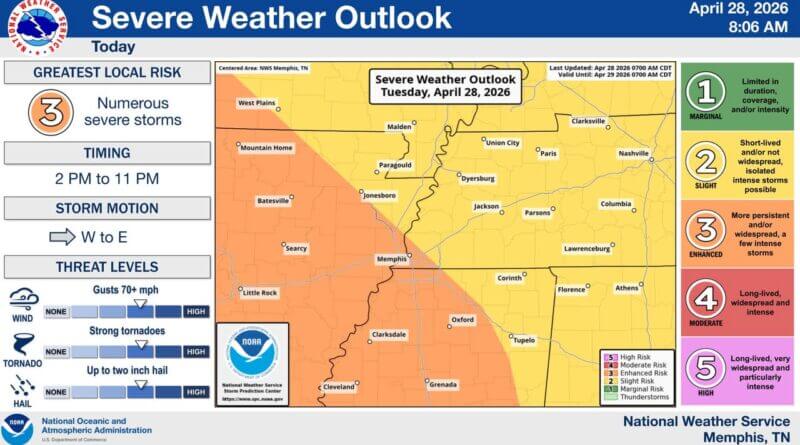 NWS expands enhanced severe-storm risk to parts of Memphis metro Photos from US National Weather Service Memphis Tennessee's post