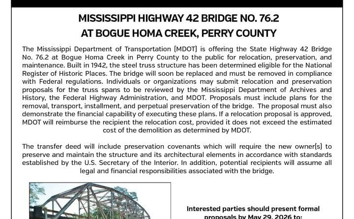 Mississippi offering 1942 Bogue Homa Creek bridge for relocation 👋 Perhaps an odd question for this unassuming Thursday, but here we go: Is anyone interested in adop