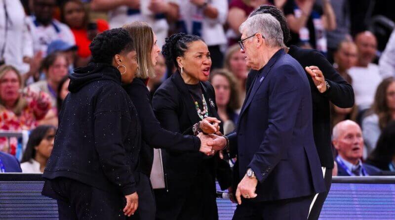 Geno Auriemma, Dawn Staley involved in heated sideline confrontation during NCAA tournament game Legendary women's basketball coaches Dawn Staley and Geno Auriemma get into heated shouting match