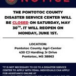 Pontotoc County disaster center closed May 30, reopens June 1 NOTICE: The Disaster Service Center in Pontotoc County, at the Pontotoc County Agri-Center, 430 CJ H