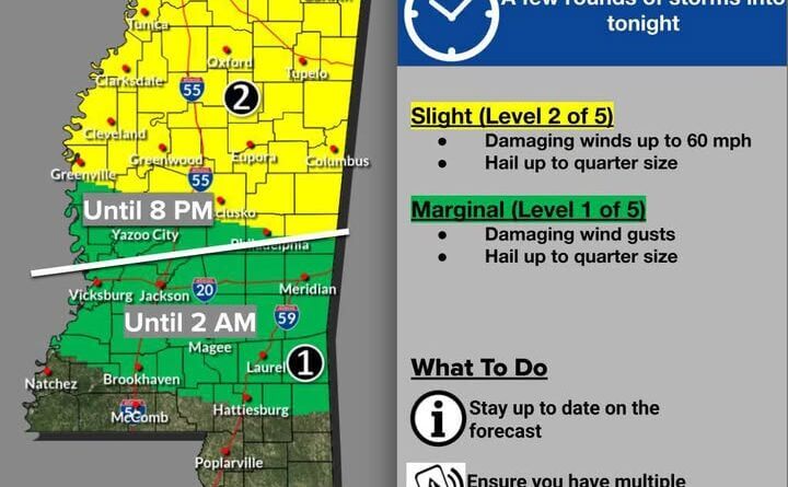 National Weather Service issues slight risk for severe storms for parts of the state The National Weather Service has issued a slight risk for severe storms for parts of the state this