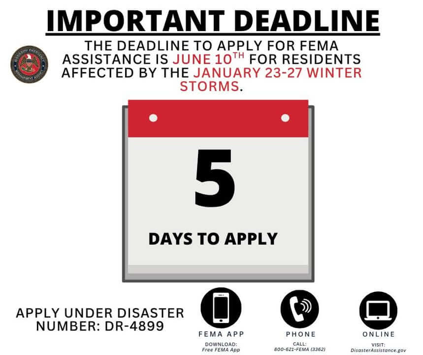 Five days left to apply for FEMA aid after Jan. 23-27 winter storms ...