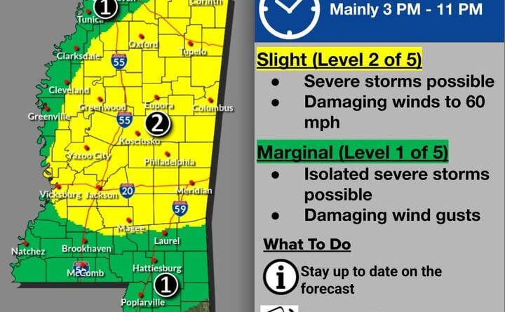 NWS upgrades parts of Mississippi to slight storm risk ⛈️ Weather Update ⛈