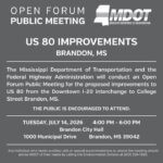 Public meeting set on U.S. 80 improvements in Brandon 📢 Brandon: SAVE THE DATE!
