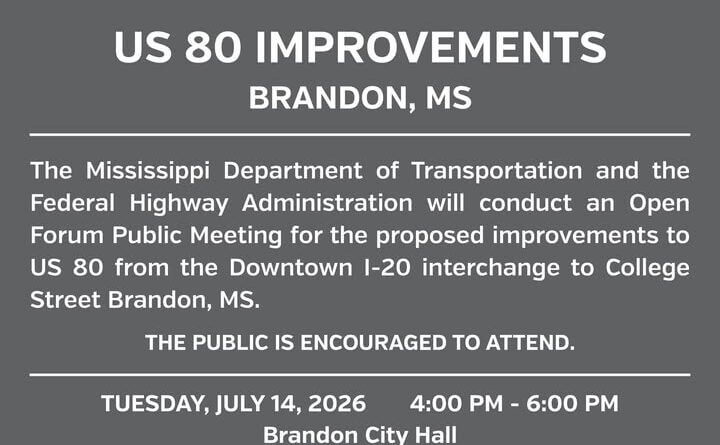 Public meeting set on U.S. 80 improvements in Brandon 📢 Brandon: SAVE THE DATE!