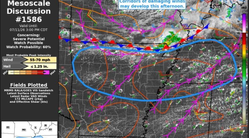Heads up! There is a 60% chance of a Severe Thunderstorm Watch being issued this afternoon across a