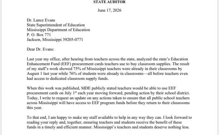 Auditor: Mississippi to make EEF funds available July 15, 2026 Photos from Mississippi Office of the State Auditor's post
