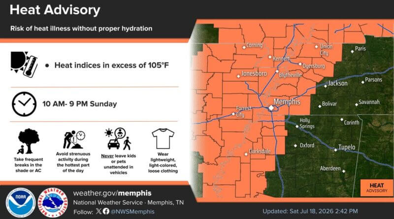 NWS Memphis issues secondary Heat Advisory for tomorrow Photos from US National Weather Service Memphis Tennessee's post