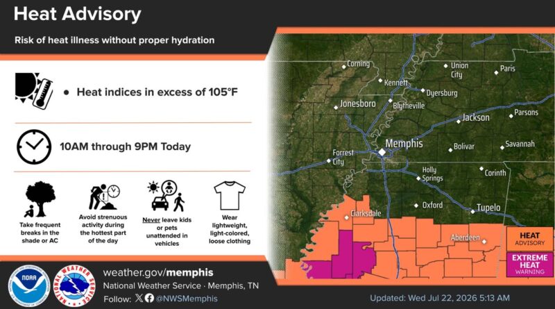 Cold front cools Mid‑South; heat advisory issued for southern areas Photos from US National Weather Service Memphis Tennessee's post