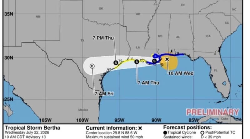 Tropical Storm Bertha Expected to Make Landfall in Southeast Louisiana Wednesday Tropical Storm Bertha Update: Tropical Storm Bertha is expected to make landfall between Wednesday a