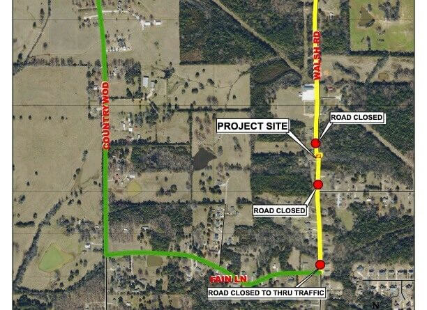 The City of Tupelo Public Works Department will conduct a cross-drain replacement on Walsh Road on W