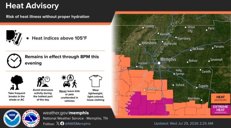 Heat advisory in effect for parts of east Arkansas, northwest Mississippi Photos from US National Weather Service Memphis Tennessee's post