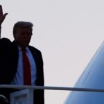 Trump transfers to new Air Force One in the UK on NATO trip's final leg Trump stops to transfer from old to new AF1 in the UK on the last leg of NATO trip