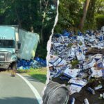 Tractor-trailer overturns, spills thousands of beer cans across Connecticut highway Thousands of beer cans spill across Connecticut highway after tractor-trailer overturns