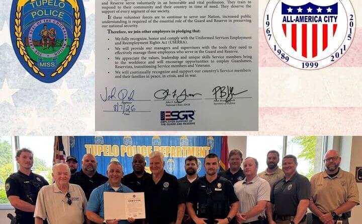 Tupelo Police Chief Signs Defense Statement Backing Guard and Reserve Today, Chief John Quaka signed the Department of Defense’s Statement of Support for the Guard and Re