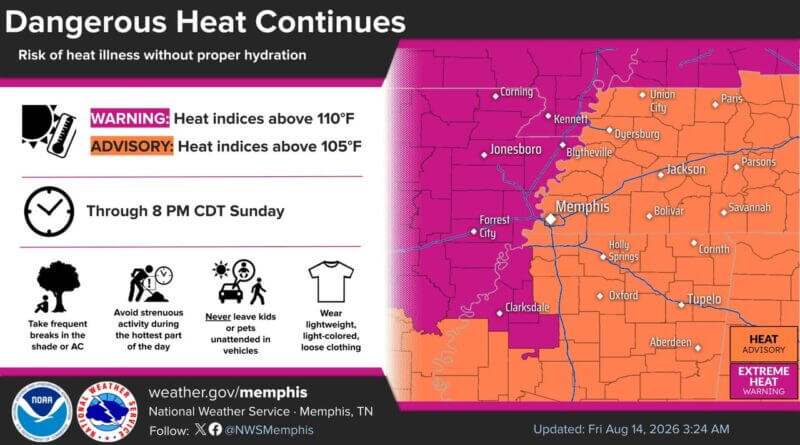 NWS Memphis warns of ‘extreme’ heat; heat indices could near 110 degrees Photos from US National Weather Service Memphis Tennessee's post