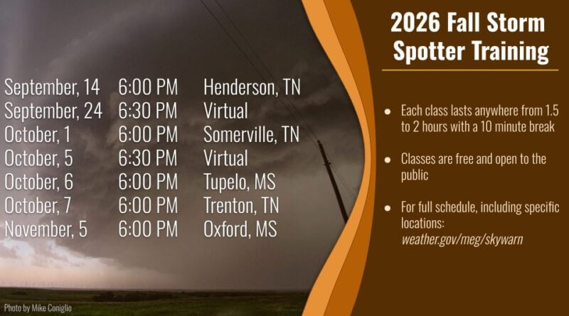 NWS Memphis posts Fall 2026 SKYWARN class schedule Photos from US National Weather Service Memphis Tennessee's post