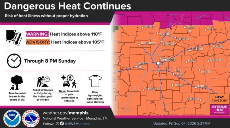 NWS Memphis warns heat index may reach 109 degrees; advisory through Sunday Photos from US National Weather Service Memphis Tennessee's post