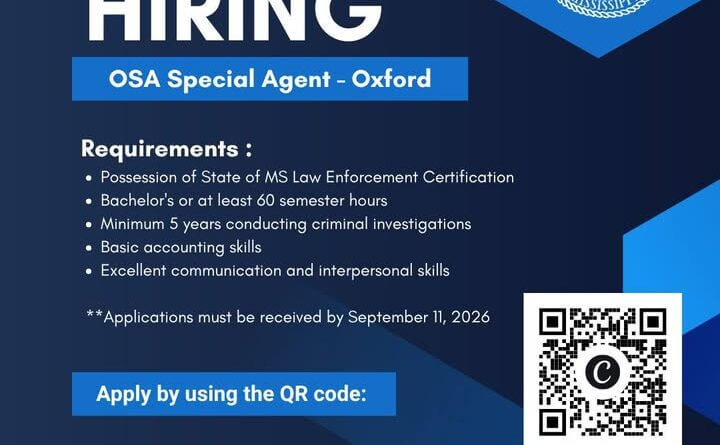 Office of the State Auditor seeks investigator in Oxford 📢 NOW HIRING: OSA Special Agent - Oxford