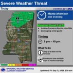 Parts of Mississippi under marginal risk for severe storms Parts of Mississippi are under a Marginal risk for severe weather today, primarily during the aftern