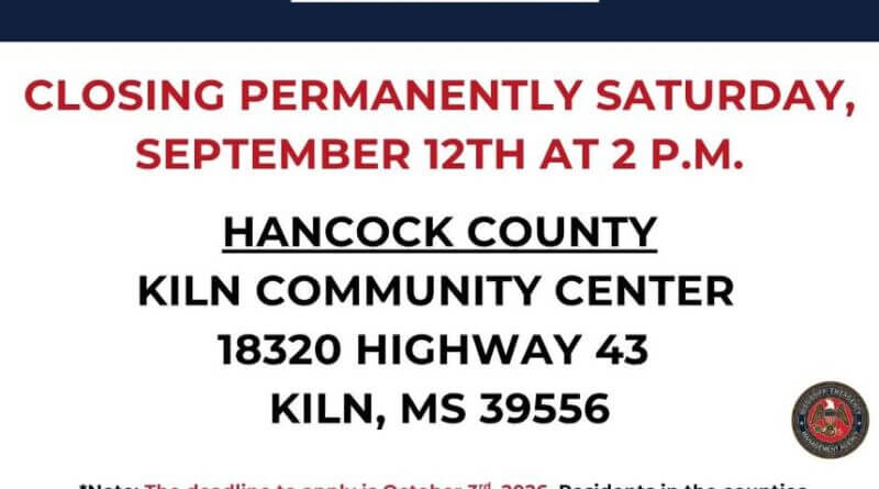 Hancock County Disaster Service Center to Close Sept. 12 DISASTER SERVICE CENTER CLOSING: The Disaster Service Center for DR-4930, located in Hancock County,