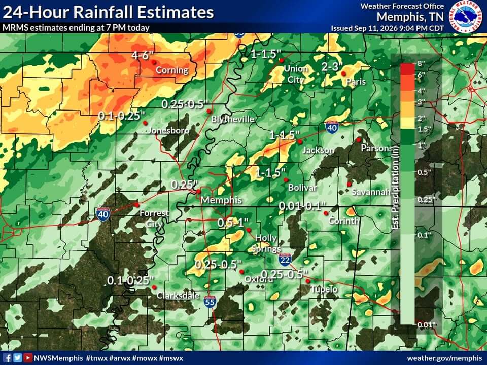 Here's an estimate (it's just an estimate!) of rainfall over the past ~24 hours