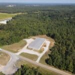 Ripley Industrial Building Available on County Road 565 Aerial view of the Ripley industrial building at 405 County Road 565, surrounded by woods