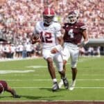 Alabama defeats Mississippi State 56-23 in Starkville after 28-point second half Alabama runs away from Mississippi State in second half, rolls to 56-23 win