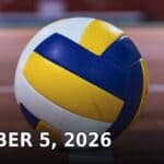 Tippah County News Today, October 5: Dry Week, Volleyball Playoffs, Tech Center Bids A blue, yellow and white volleyball resting on an indoor court line with the date October 5, 2026 over the image
