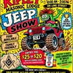 Ripley Masonic Lodge Jeep Show Rolls Into Line Street Saturday, October 17 Flyer for the Ripley Masonic Lodge Jeep Show, October 17 on Line Street