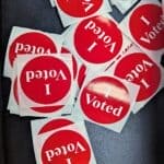 Tippah County Ballot: What's on the Nov. 3 Election Pile of red, white and blue I Voted stickers, illustrating the Tippah County ballot for Nov. 3